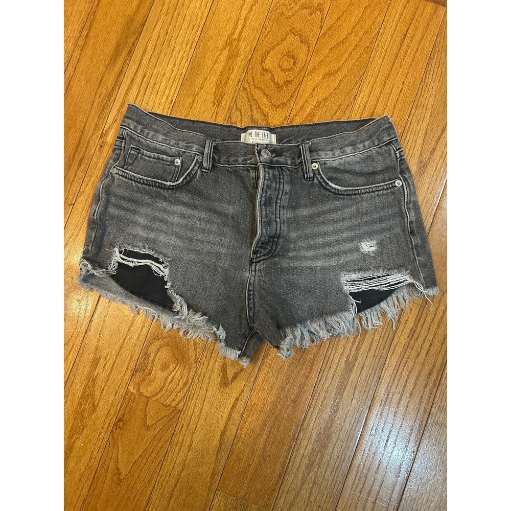 We The Free Ivy Distressed Faded Black Denim Shorts Frayed Button‎ Fly Size 29
